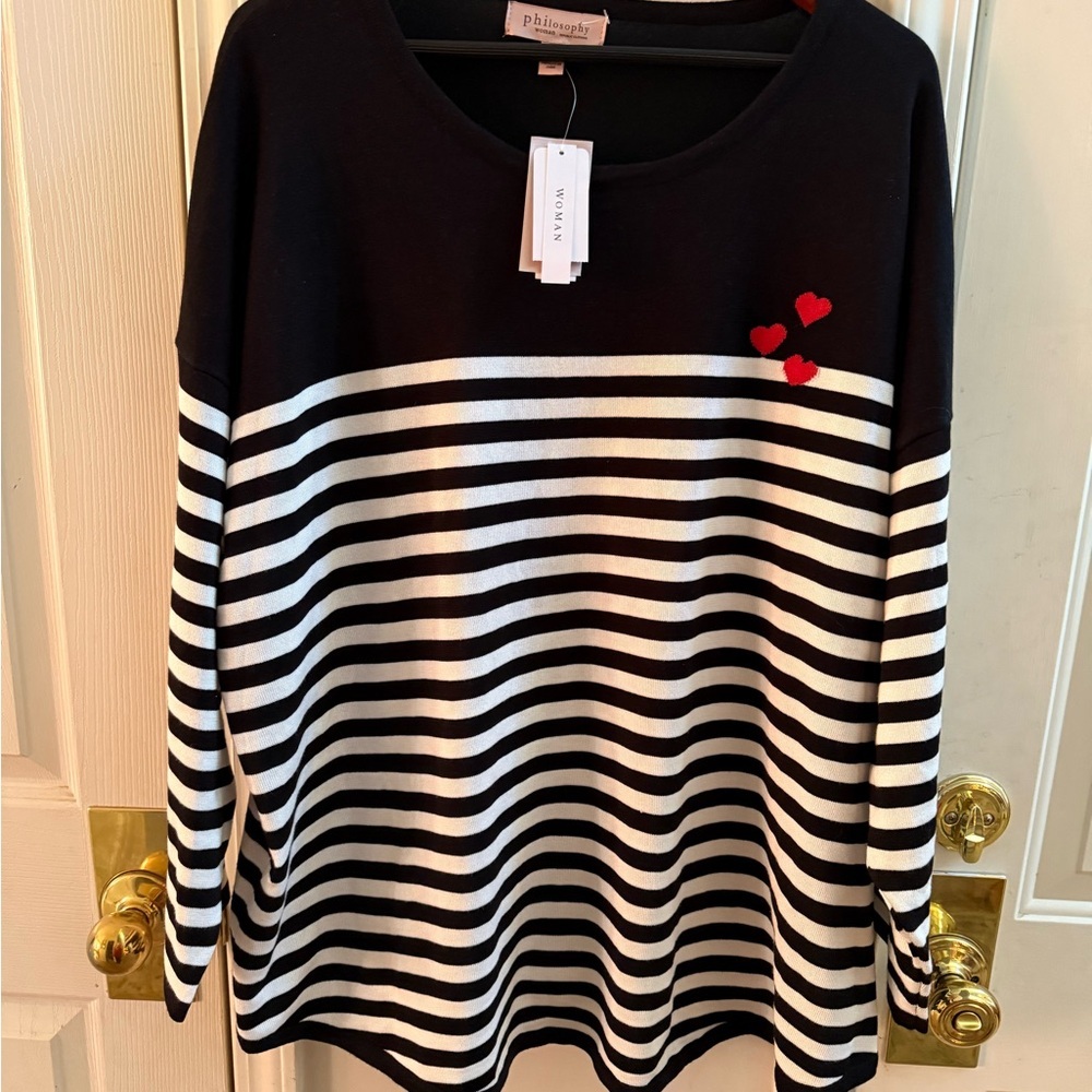 NWT Philosophy Heart Intarsia Stripe Sweater - Picture 2 of 8